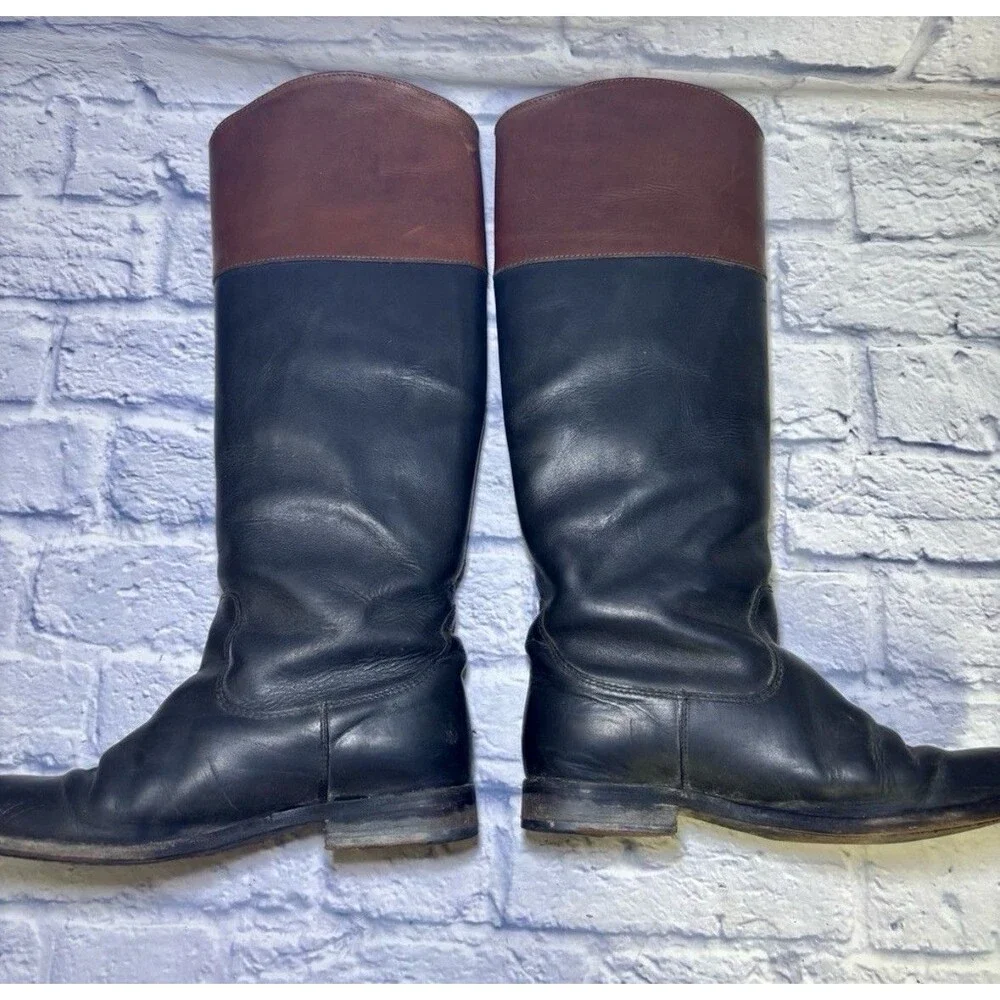 Frye Melissa Logo Black & Brown Leather Knee High Boots 76436 Women's 8